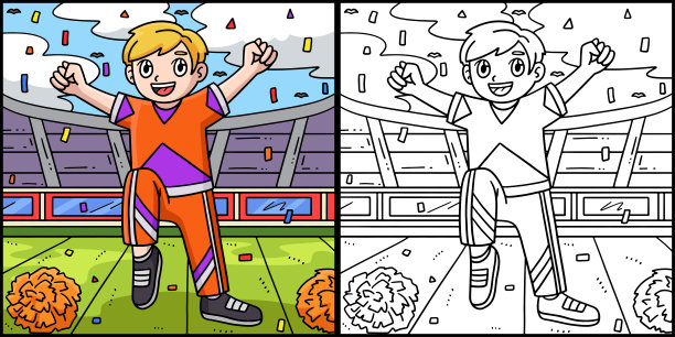 拉拉队男孩举腿手插图图片下载