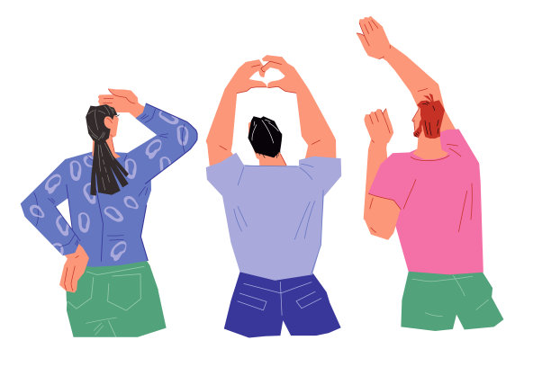 一群人的后视图，他们看着并指着什么东西。人们退后。图片下载