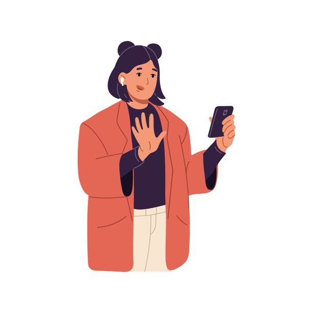 女孩用可爱的发型打招呼，挥手，摆姿势自拍。年轻女子通过视频通话进行交流。用户说话，通过智能手机，电话说话。平面隔离矢量插图上的白色背景图片下载