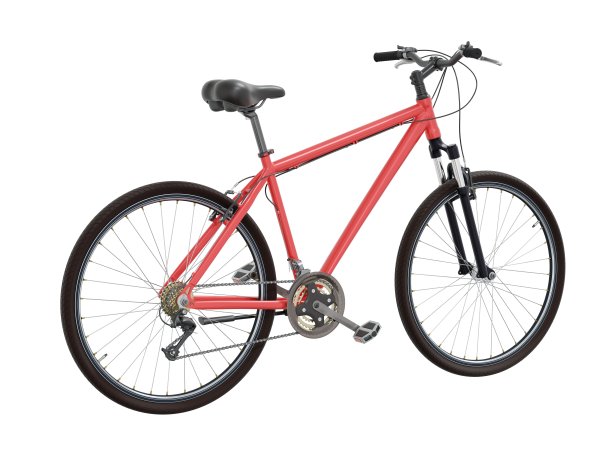 红色自行车，白色背景上孤立的顶背视图，3D插图图片下载