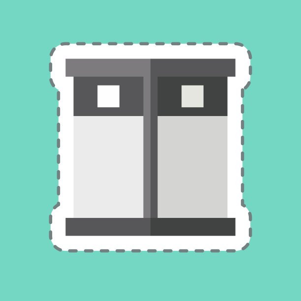 贴纸线剪断升降机。与酒店服务相关的标志。简单的设计说明图片下载