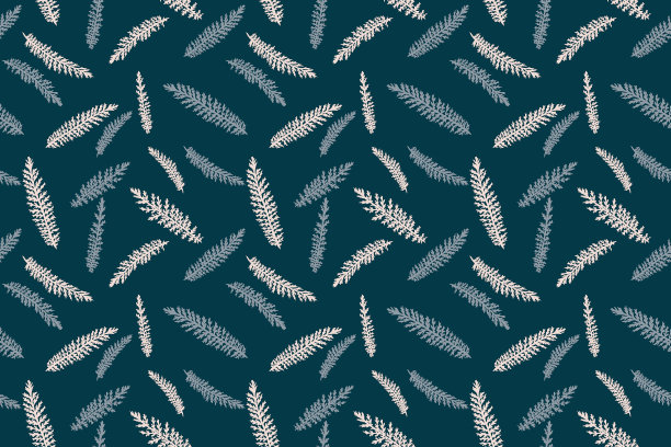 无缝图案与矢量手绘装饰极简主义的枝叶。在深绿色的背景上轻轻地抽象化树枝。图片下载