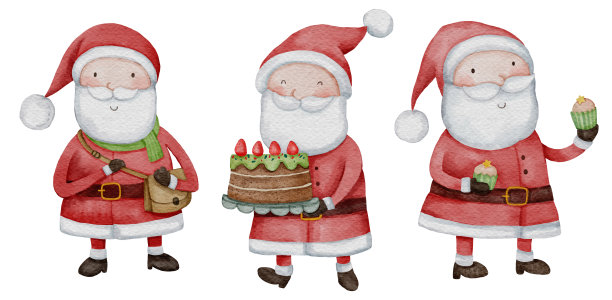 圣诞老人。圣诞主题。水彩画卡通人物。孤立。15组中的第9组。插图。图片下载