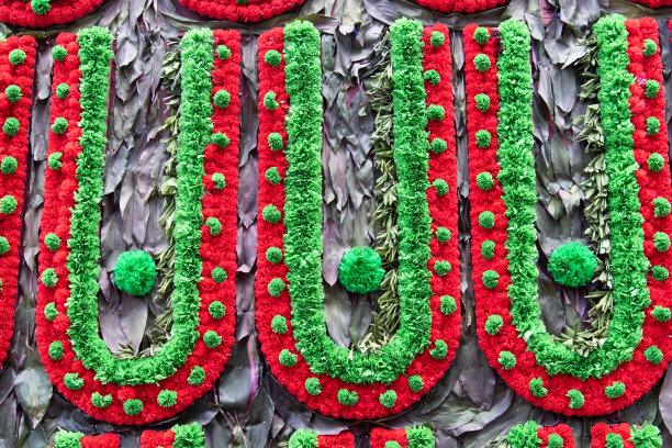 绿色和红色的插花，中间有一片绿叶图片下载