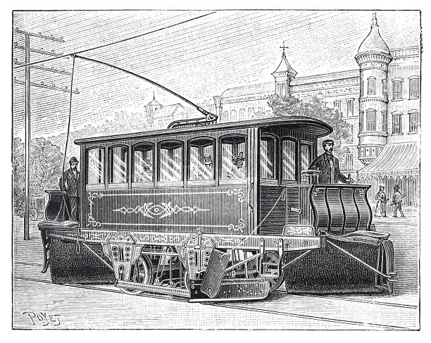 电车清扫街道和铁路1897年图片下载