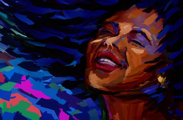 一个笑着的年轻女子的画像。这幅插图是一张特写图片下载