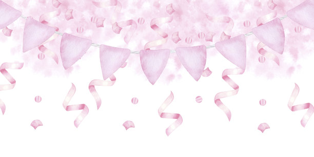 粉色旗帜彩纸横幅。是个女孩!性别揭秘派对，婴儿派对。孩子的生日，新生儿的惊喜。手绘水彩插图孤立的白色背景图片下载