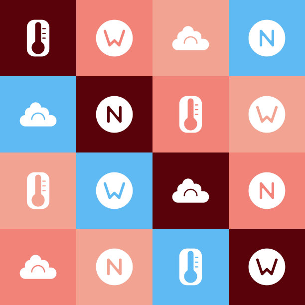 设置流行艺术温度计，指南针北，云和图标。向量图片下载