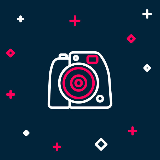 线照片相机图标孤立的蓝色背景。与相机。数码摄影。色彩缤纷的轮廓概念。向量图片下载