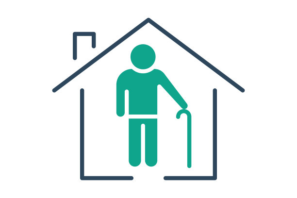 退休的图标。有老人的房子。与老年人相关的图标。固体图标样式。老年元素插画图片下载