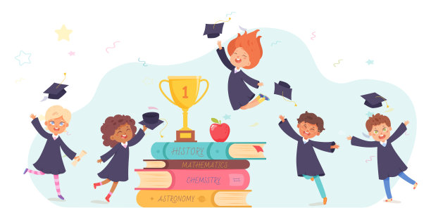 兴奋的毕业生们跳来跳去，扔着学位帽，快乐的男孩和女孩们在庆祝图片下载