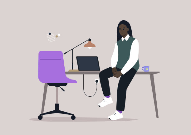 一个人坐在桌子上，一边放着笔记本电脑和台灯，一边平静地沉思图片下载