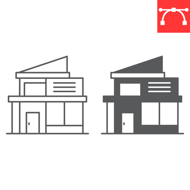 别墅线条和字形图标图片下载