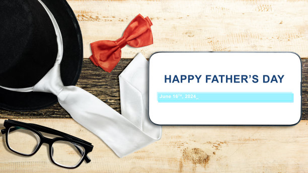 黑色的帽子和红色的领结，戴着一副写着父亲节快乐的眼镜图片下载