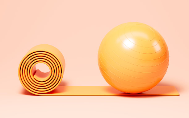 卡通瑜伽垫和瑜伽球，运动健身概念，3d渲染。图片下载