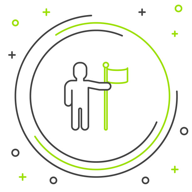 黑色和绿色的线男子持有旗帜图标孤立的白色背景。色彩缤纷的轮廓概念。矢量图图片下载