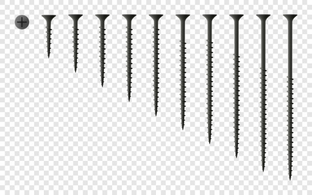 在透明背景上隔离的一组木螺钉。逼真的三维矢量插图图片下载