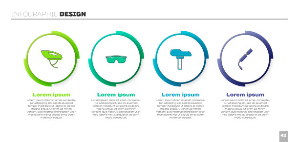 集自行车头盔，运动自行车太阳镜，座椅和气泵。业务信息图表模板。向量图片下载