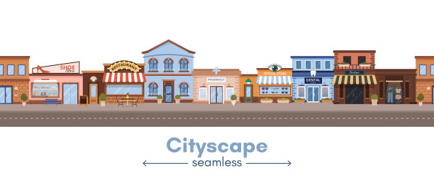 城市景观与平坦的城市建筑。水平的旗帜。图片下载