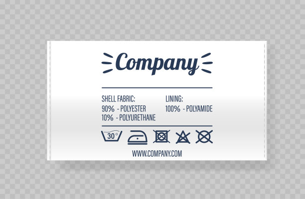 现实的3d矢量服装标签具有公司标志和护理说明。面料组成图片下载
