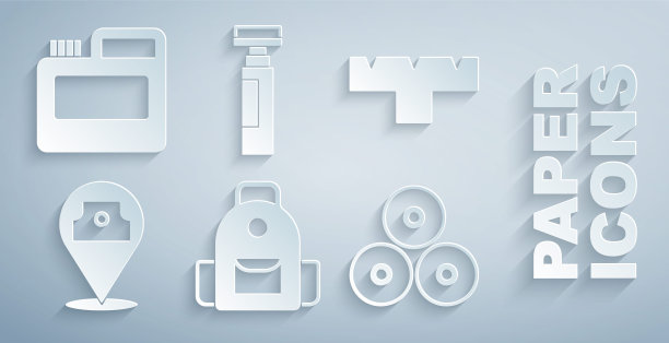 设置学校背包，记号笔附件，油漆喷雾罐，油漆，水粉，罐子，染料图标。向量图片下载