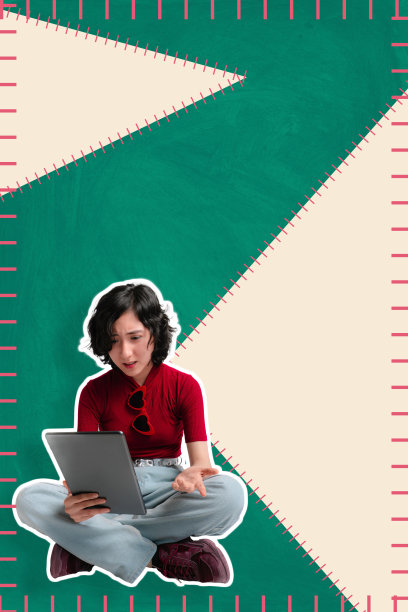 小女孩坐在平板电脑上打视频电话，看起来很生气，这是社交媒体广告的理想选择。本空间图片下载