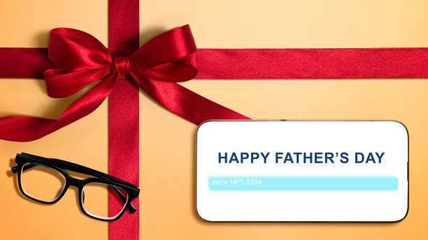 红丝带和带着父亲节快乐的眼镜图片下载