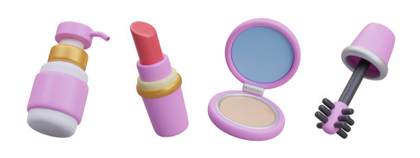 3D喷雾瓶，红色口红，带镜粉盒，睫毛刷图片下载