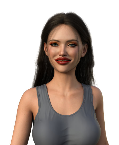 插图一个可爱的年轻女子与黑色的长发与黑色的化妆微笑在白色的背景。图片下载