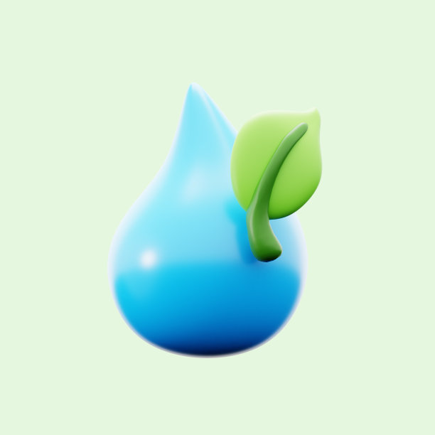 新鲜纯净的水滴与叶子年轻的植物为自然来源生态概念三维图标插图渲染设计图片下载