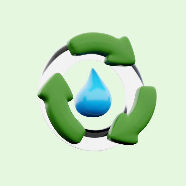 纯净的淡水滴箭头周围为可再生的自然资源，水循环三维图标渲染设计图片下载