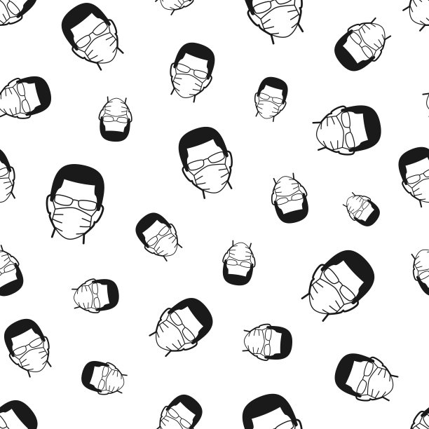 戴医用面罩的男子无缝模式。白色背景的图标图片下载