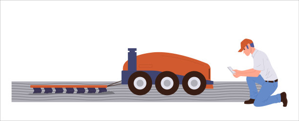 农民用遥控机械从事土地耕作，画面孤立于白色之上图片下载