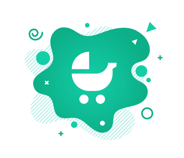 公告设计与婴儿车图标和抽象背景图片下载