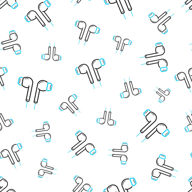 耳机。无缝模式。白色背景上的线条图标图片下载