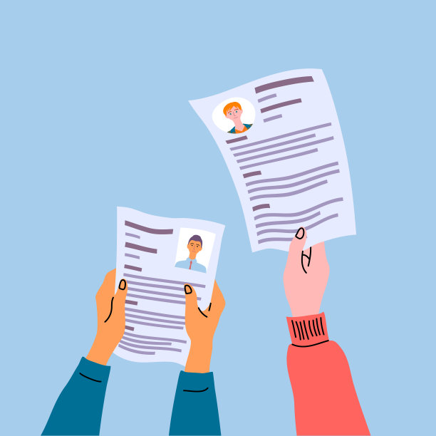卡通色男性手捧简历简介招聘流程概念。向量图片下载
