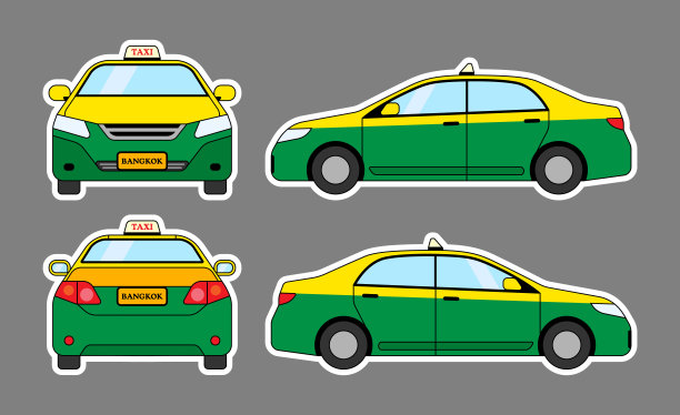 泰国出租车计价器汽车贴纸集。泰国曼谷公共交通卡通矢量插画艺术。图片下载