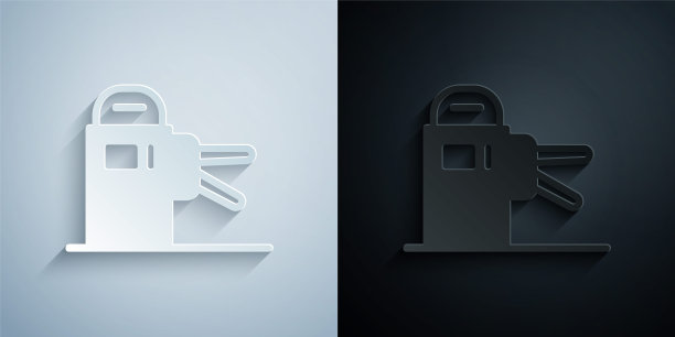 剪纸转门图标隔离在灰色和黑色的背景。纸艺风格。向量图片下载