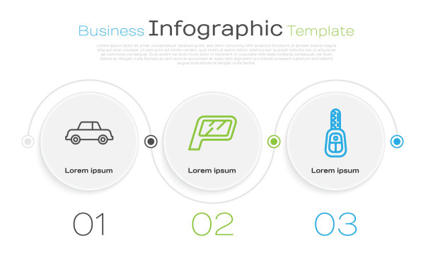 设置线车，车镜和车钥匙与遥控器。业务信息图表模板。向量图片下载