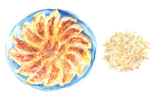 水彩煎饺插画图片下载