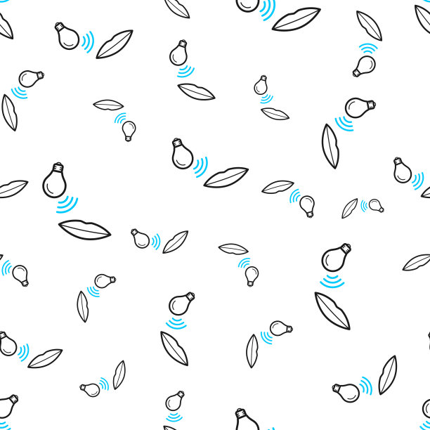 带语音控制的智能灯泡。无缝模式。白色背景上的线条图标图片下载