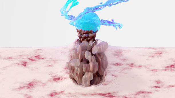 用泡沫面霜、油性皮肤层清洁、堵塞毛孔、洗液或牛奶或水或清洁皮肤污垢去除剂清洁面部痘痘和黑头。深层清洁，3d渲染图片下载