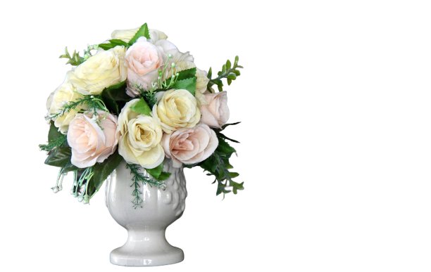 一个花瓶的照片，里面有花，背景是白色的。图片下载