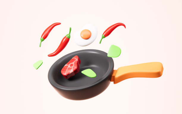卡通辣椒和炒菜，食物和烹饪，3d渲染。图片下载