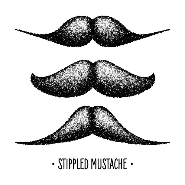 点状的复古胡子。卷曲的面部毛发。文艺范儿十足的大胡子。点画，点画和阴影，点画图案，半色调效果。矢量图图片下载