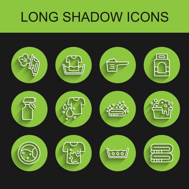 设置线洗衣机，脏t恤，电熨斗，温度洗涤，毛巾堆，洗脸盆与肥皂泡沫和图标。向量图片下载