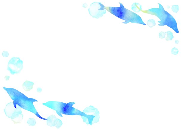 一个清爽的海洋框架与游泳的海豚夏天。图片下载