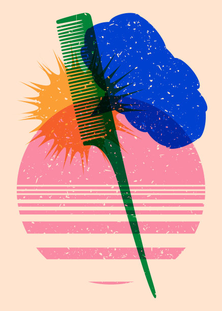 Risograph梳与语音气泡与几何形状。物体以时尚的riso图形打印纹理风格设计与几何元素。图片下载