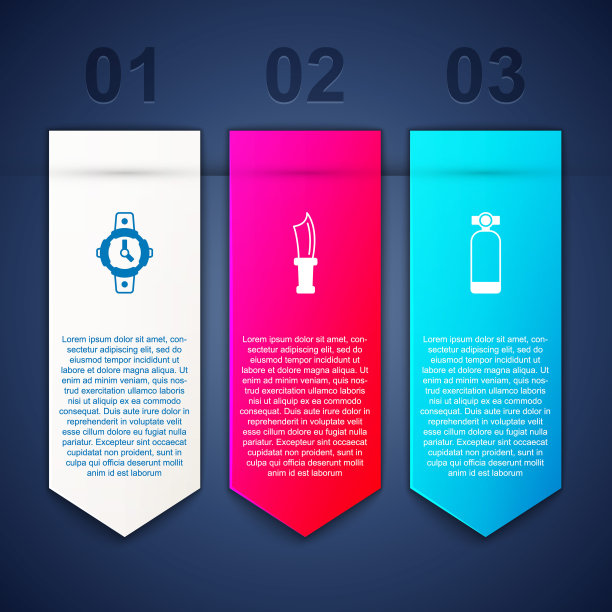 设置潜水表，潜水刀和潜水器。业务信息图表模板。向量图片下载