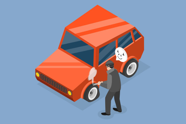 恶意汽车损坏的三维等距平面矢量概念图图片下载